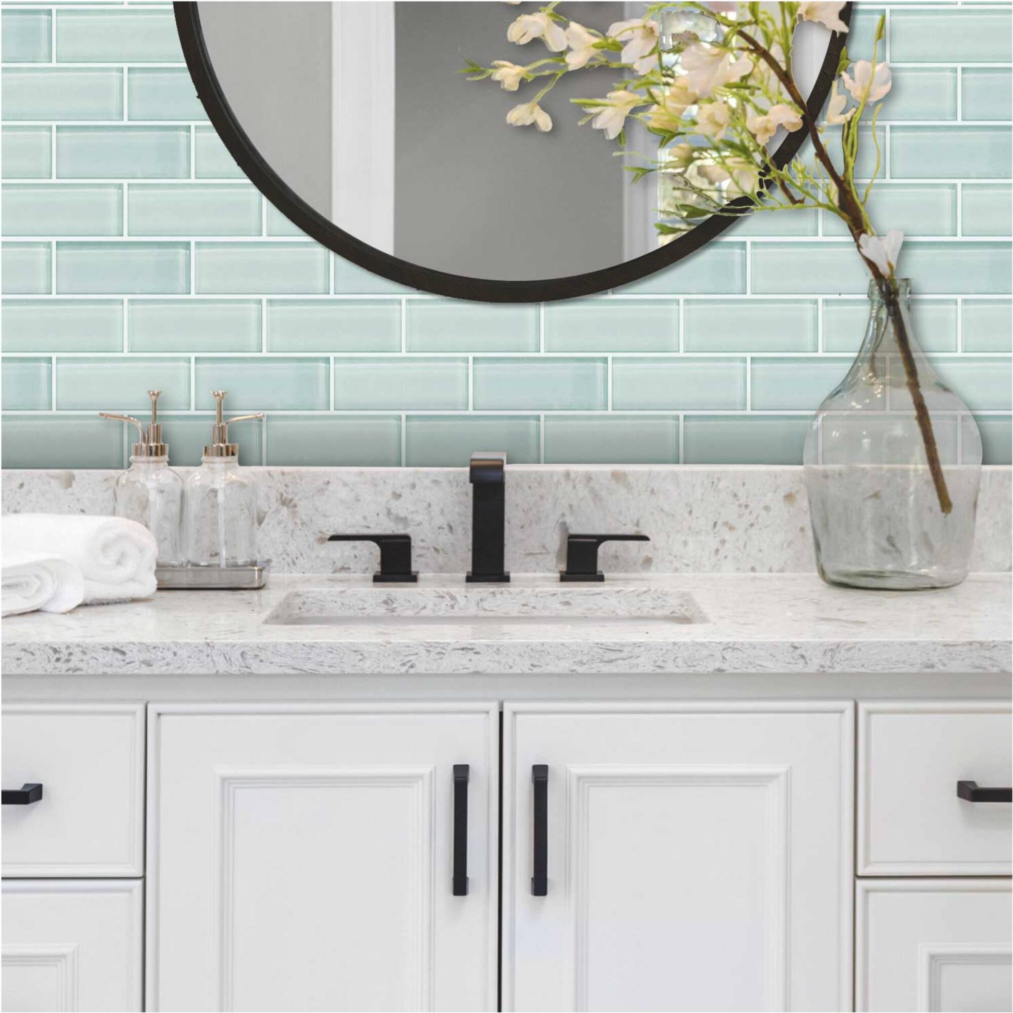 RoomMates Aqua Seaglass Subway Peel & Stick Sticktile